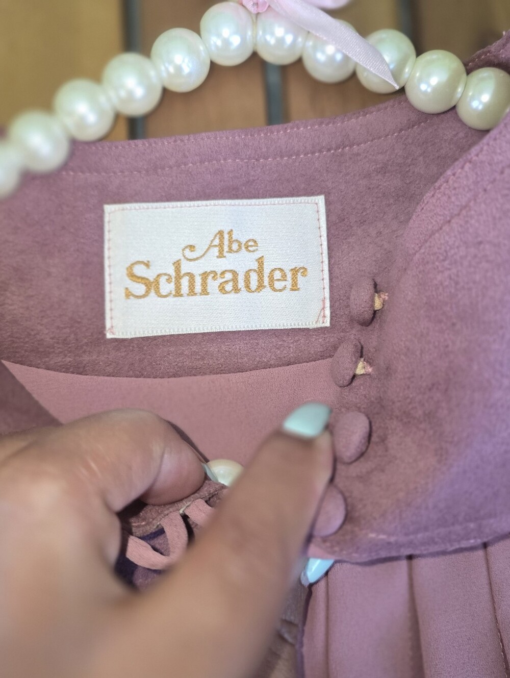 Abe Schrader Vintage Faux Suede & Pleated Midi Dress - Dusty Rose / Mauve - Picture 8 of 10